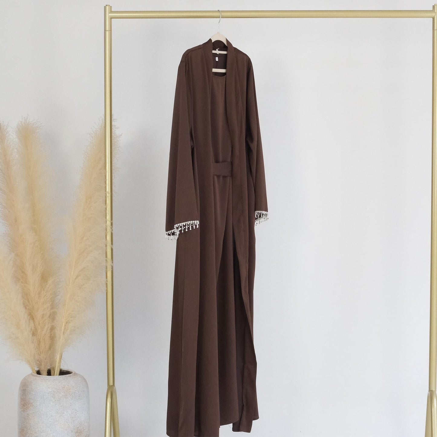 HAYA HAYA1047 1pcs Solid Color Beaded Cardigan Robe