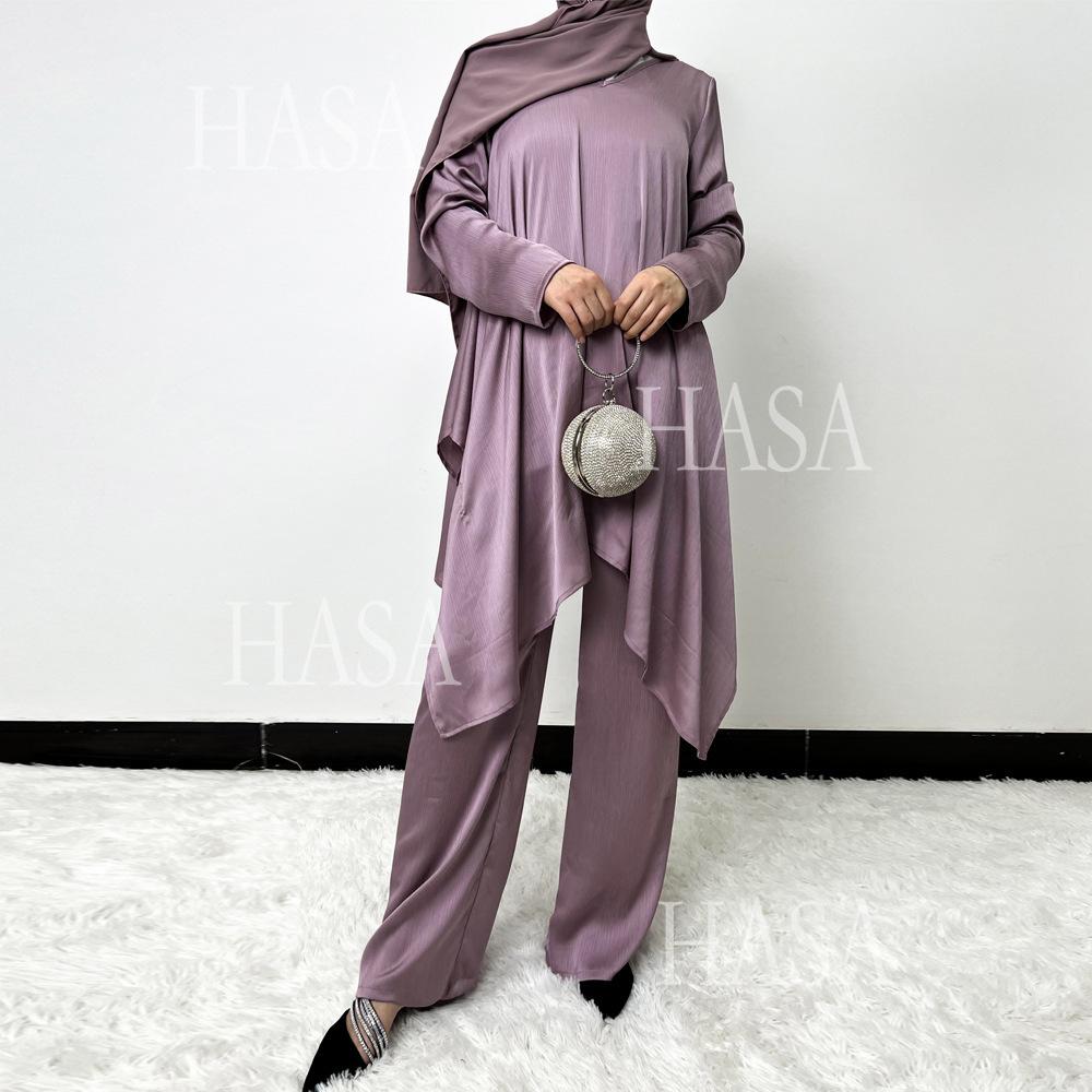 HS5854 High-end crepe linen two-piece robe, irregular design shows fashion(Headband not included)