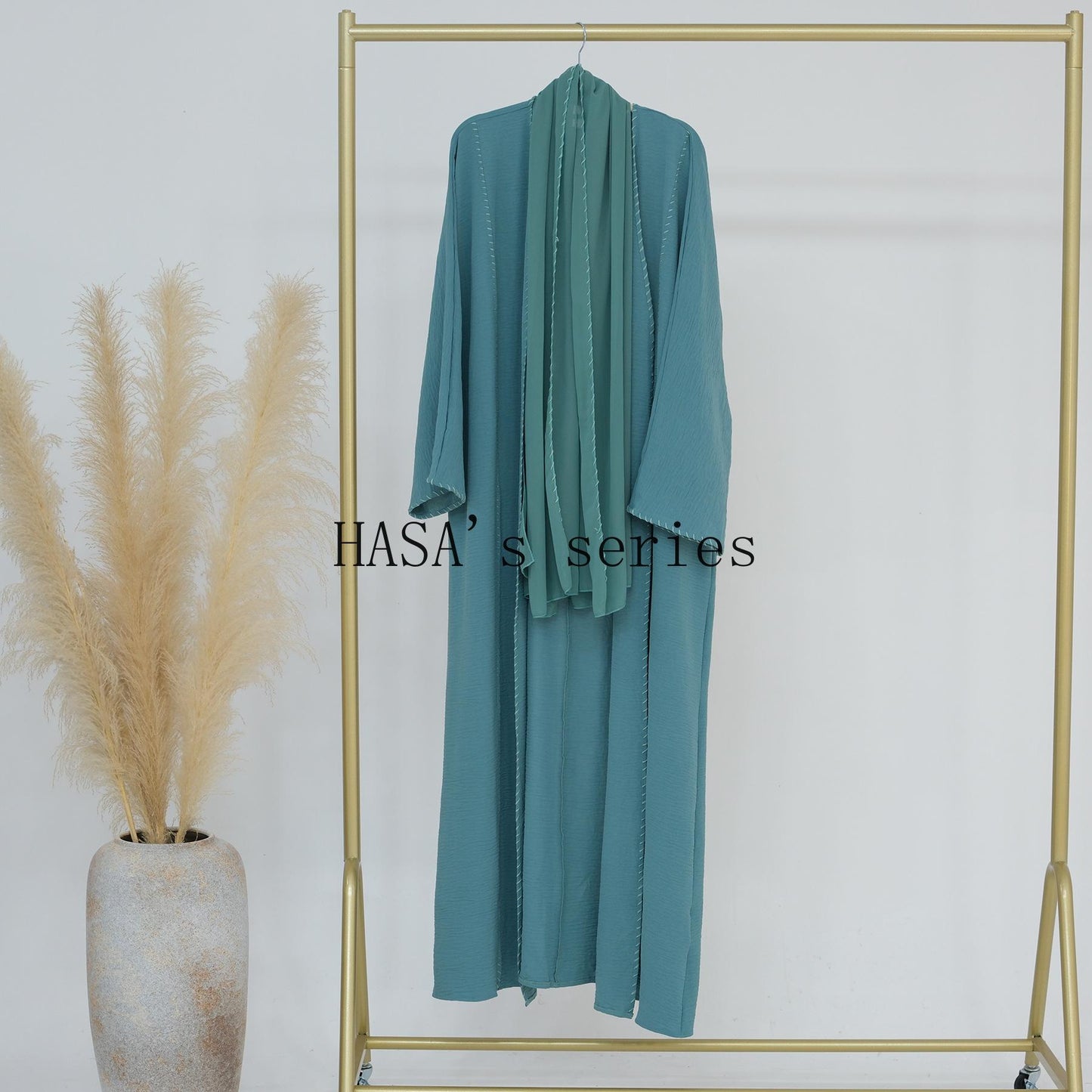 HS4843 Simple Cardigan and Headscarf Two-piece Set.