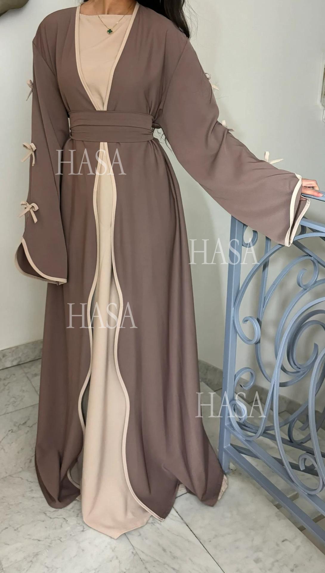 HA5862 Elegant Wavy-edge Bow Robe (with Belt) for A Feminine Look