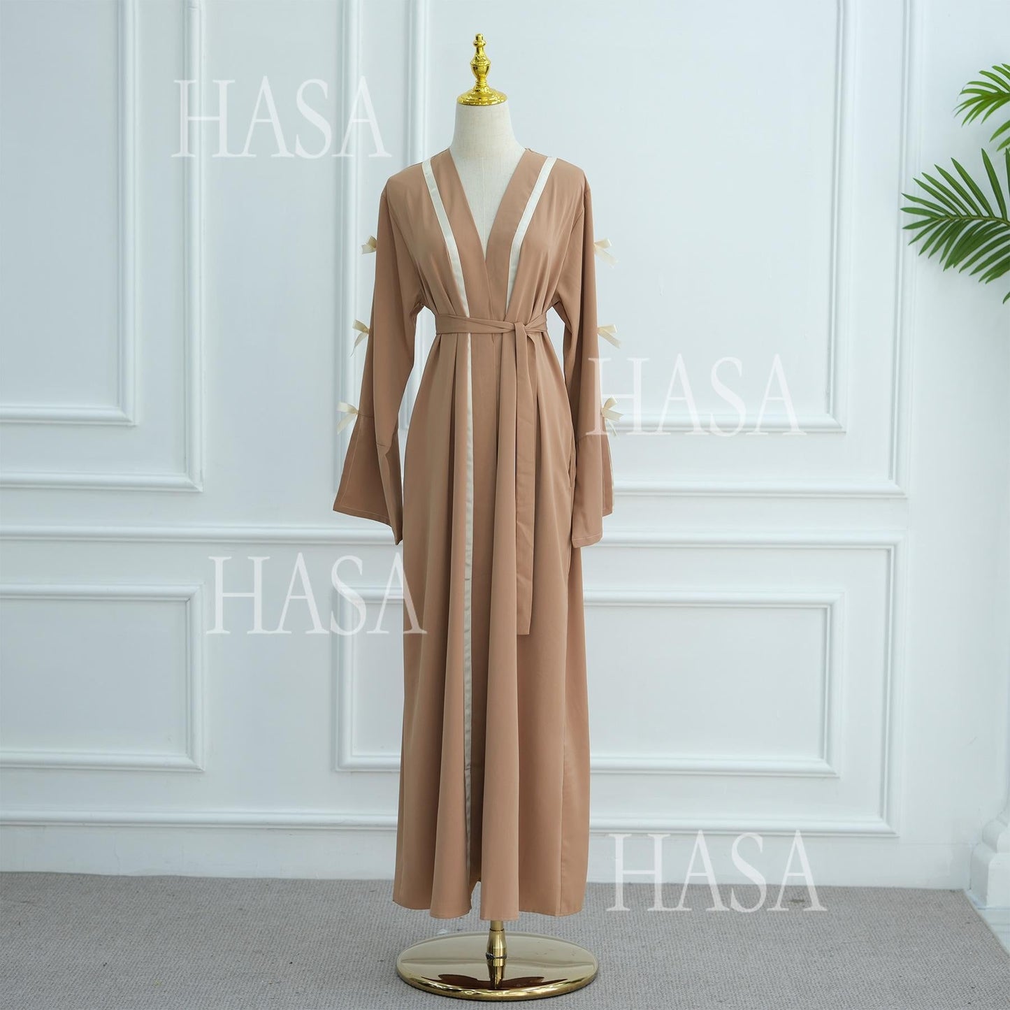 HS6520 Cardigan-Morgenmantel Mit Schleife (Kopftuch Nicht Inbegriffen)