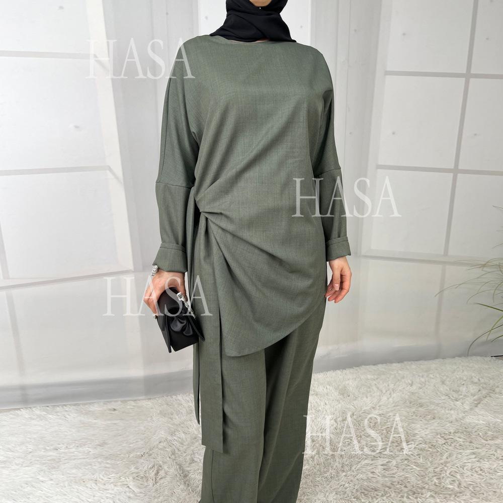 HS5856 High-end Imitation Linen Two-piece Suit (excluding Headscarf), Fashionable and Comfortable New Experience