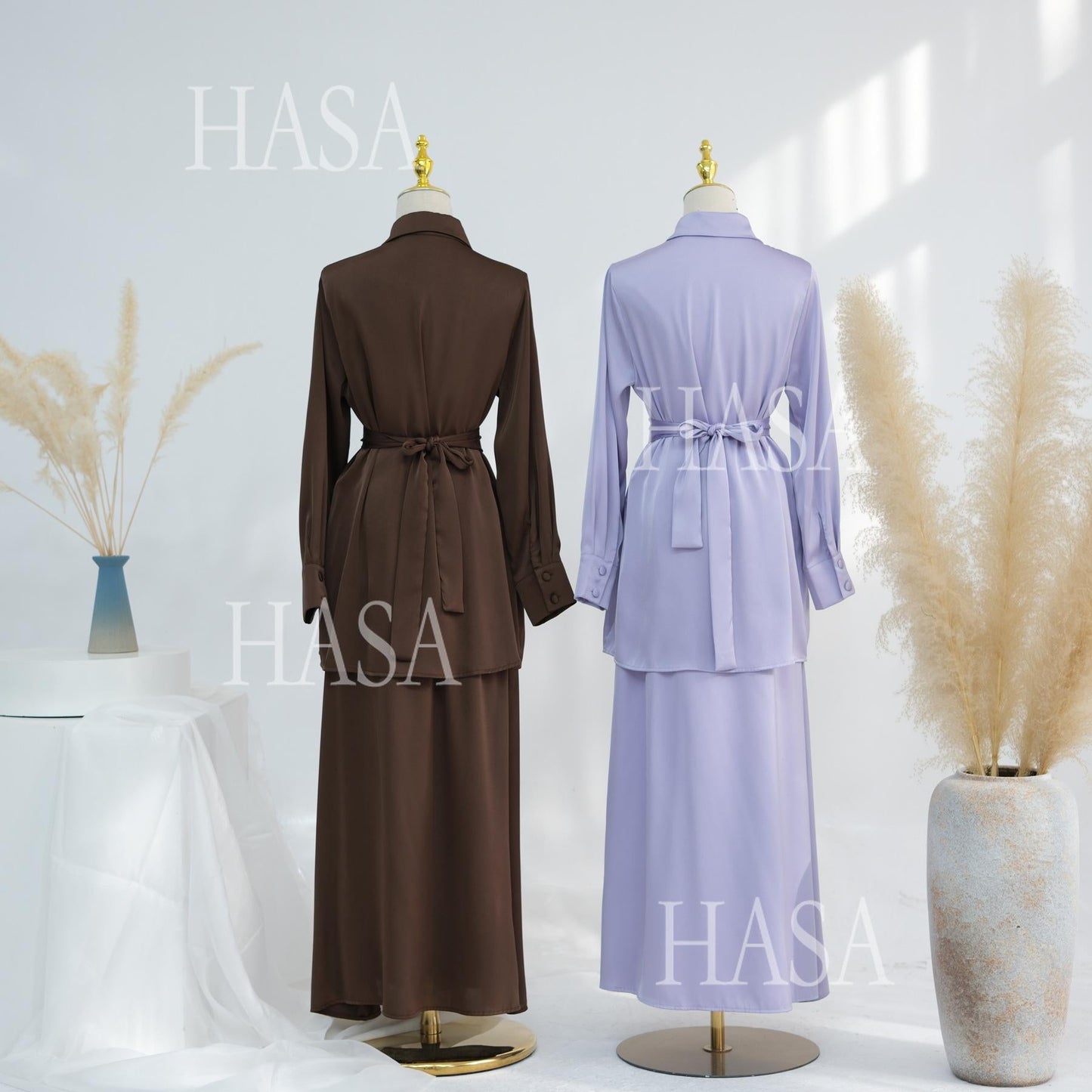 HA5874 Gentle Lace-up Two-piece Suit, Simple Texture, First Choice for Daily Wear abaya girl