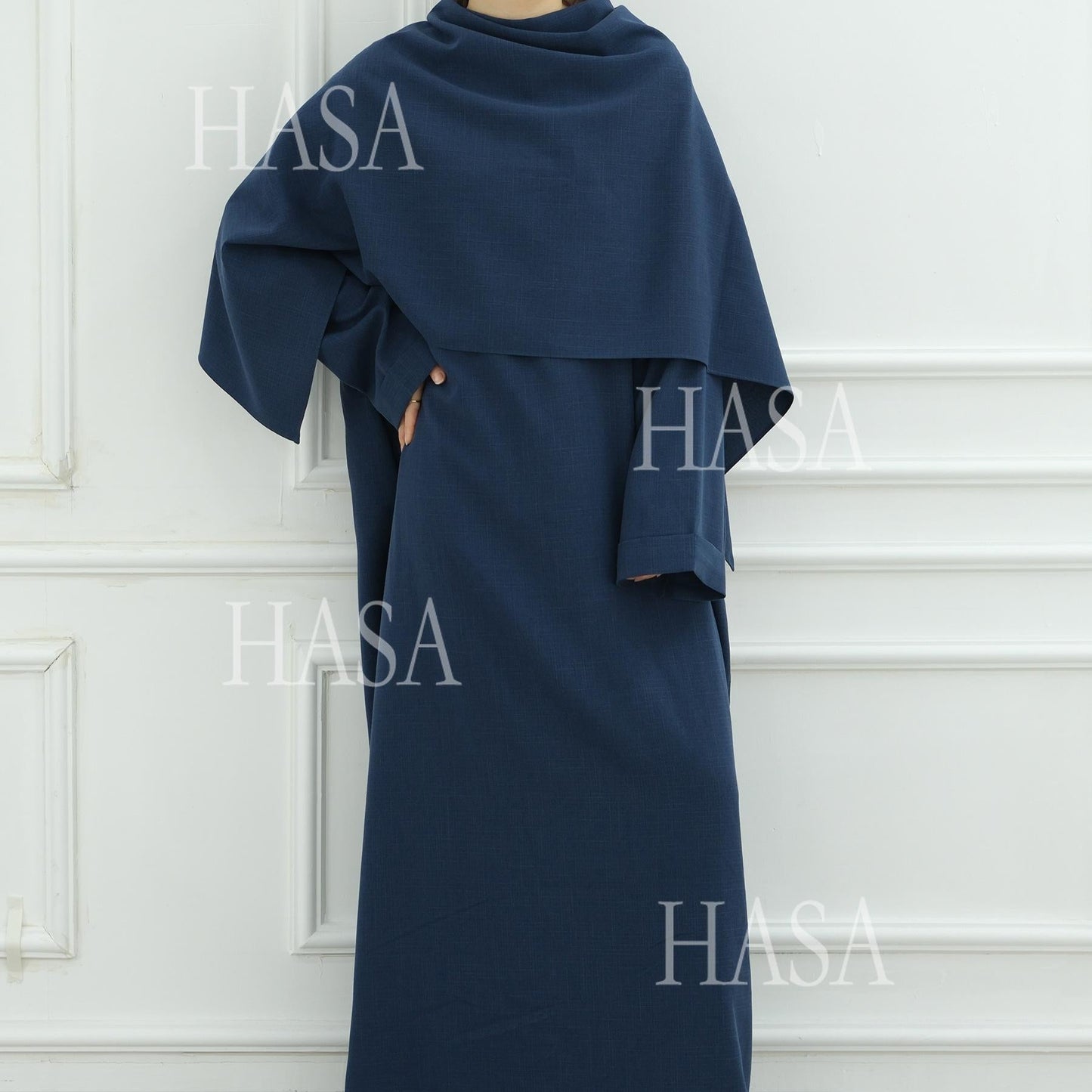 HA6577 Women's Solid Color Two-piece Long Skirt with Shawl Abaya