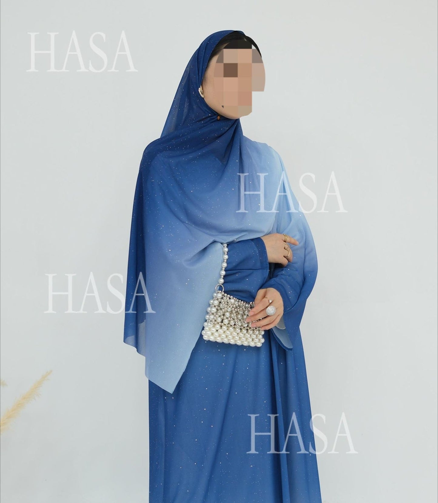 HA6617 Gradient Color Long Cardigan Two-Piece Set (Including Headscarf)