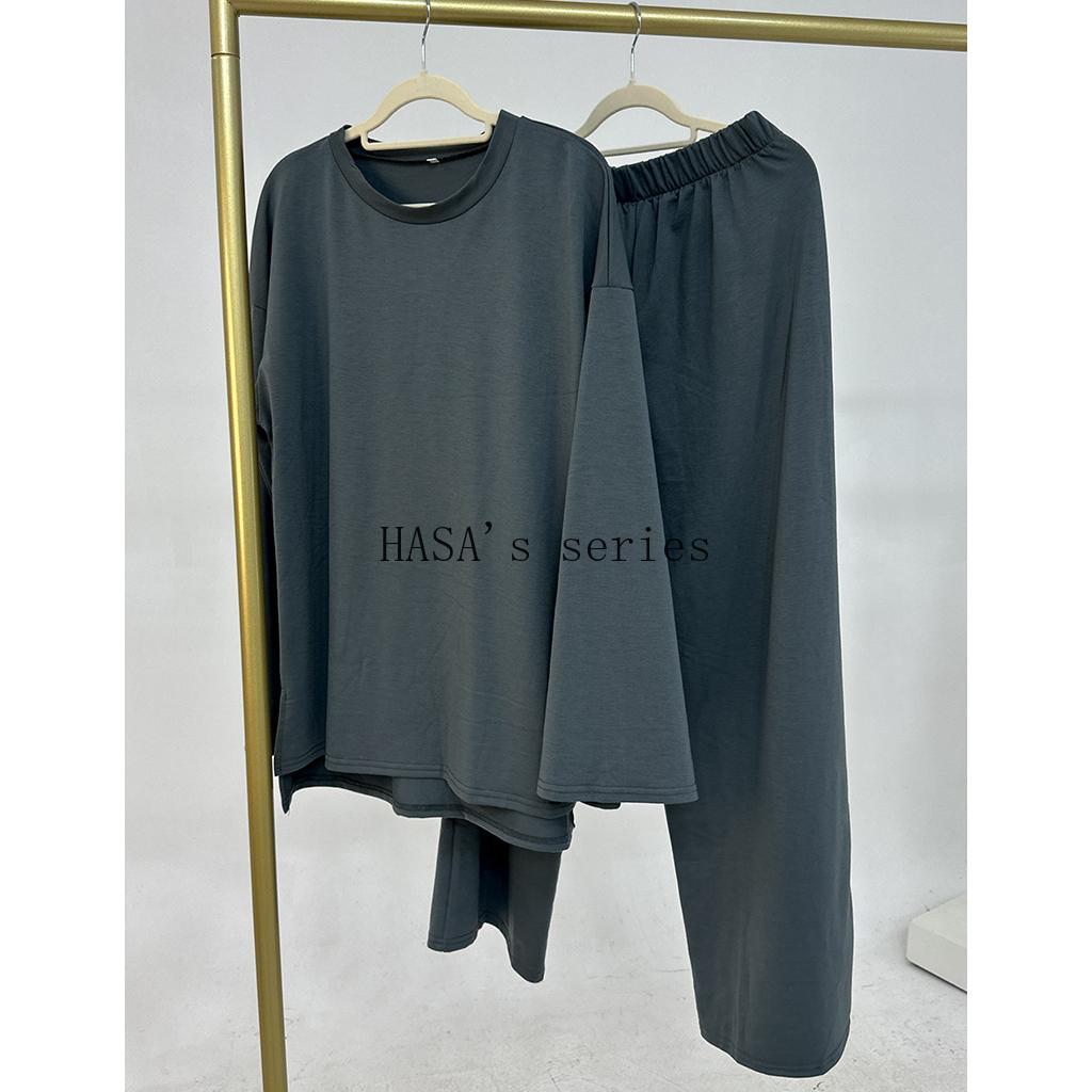 HA5488 Fashionable and Comfortable Loose Two-piece Suit - Simple Solid Color Design two  piece co  ords