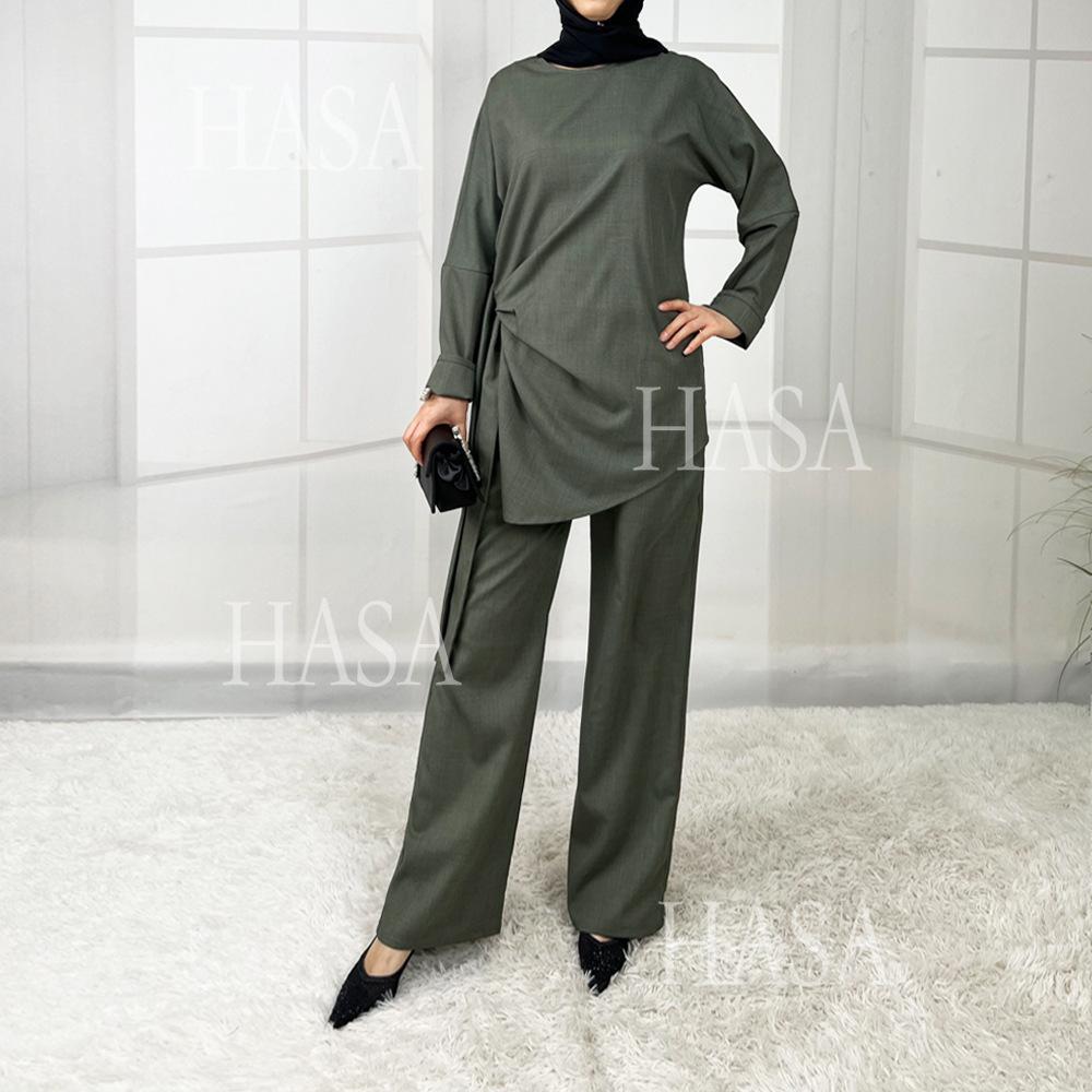 HS5856 High-end Imitation Linen Two-piece Suit (excluding Headscarf), Fashionable and Comfortable New Experience