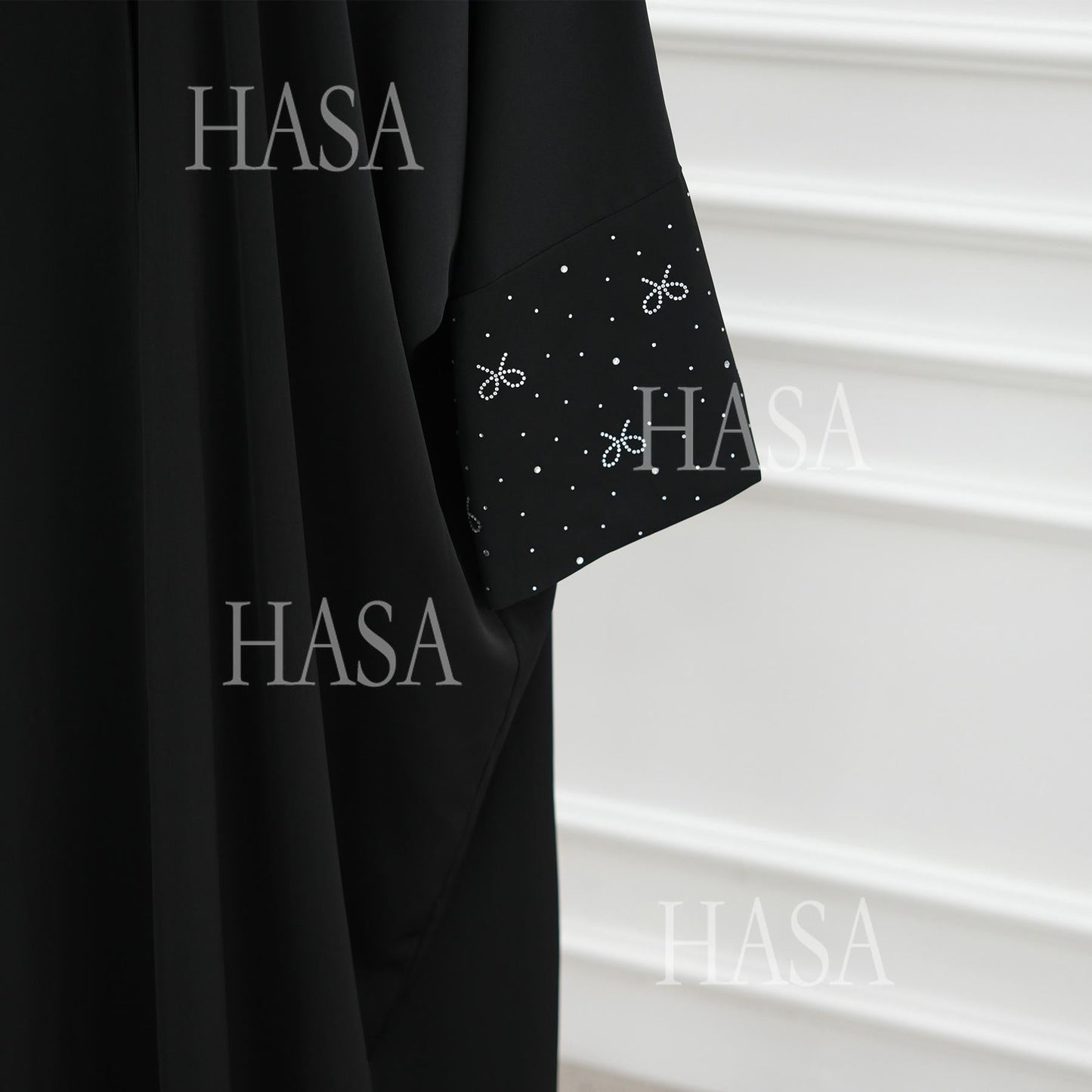HA6492  Long-sleeved Robe with Bow and Beading