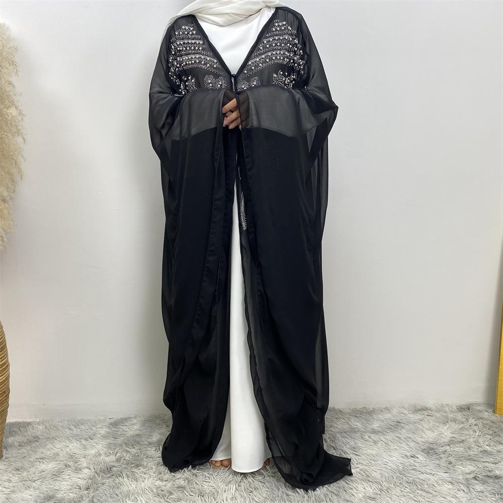 HAYA HAYA1085 Muslim Rhinestone Cardigan Dress
