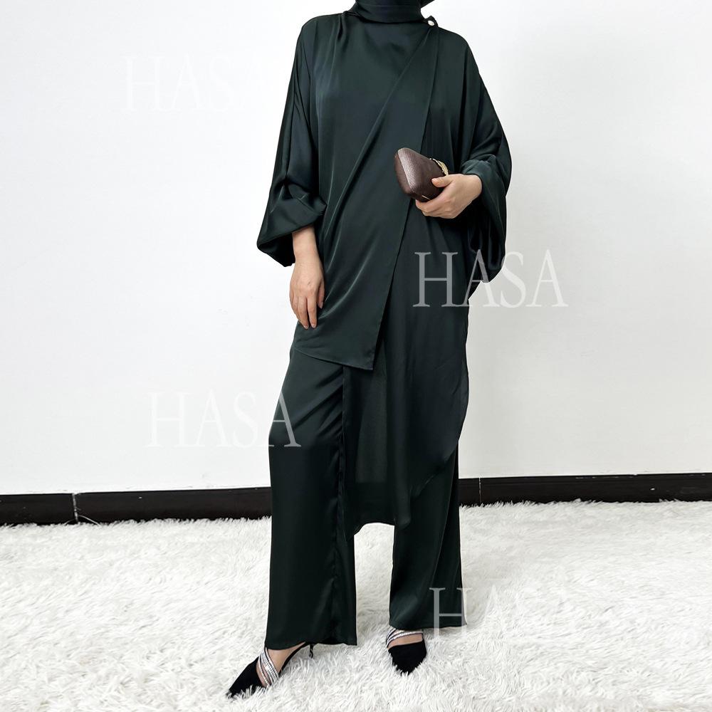 HS5857 High-end Bright Satin Two-piece Suit (headscarf Not Included), Irregular Design Shows Fashionable Style