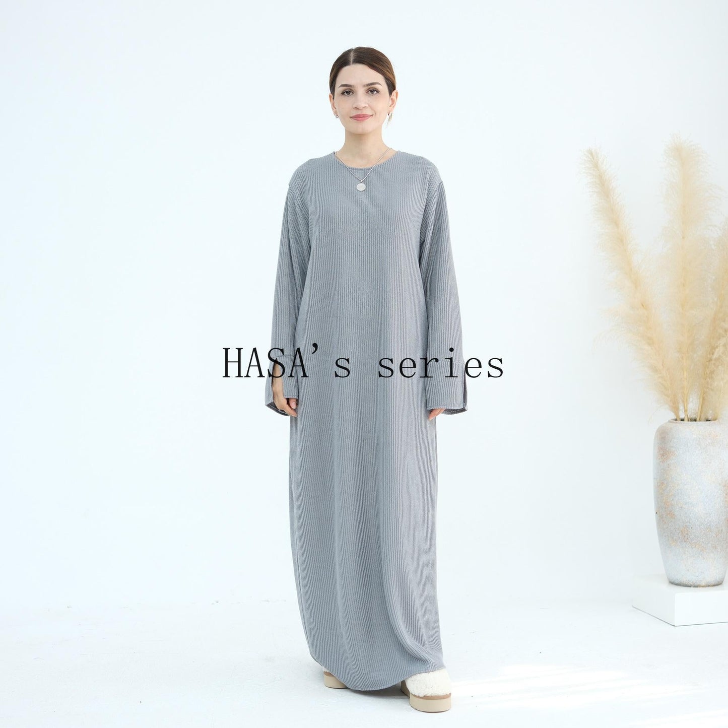 HA5440 Large Sleeve Thick Knitted Sweater Dress - Loose and Elegant Long Dress party  wear red dress thick  thigh 2  part bow  outfits