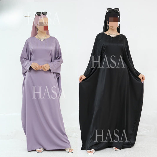 HA6610 Rhinestone-embellished long Abaya dress (headscarf not included)