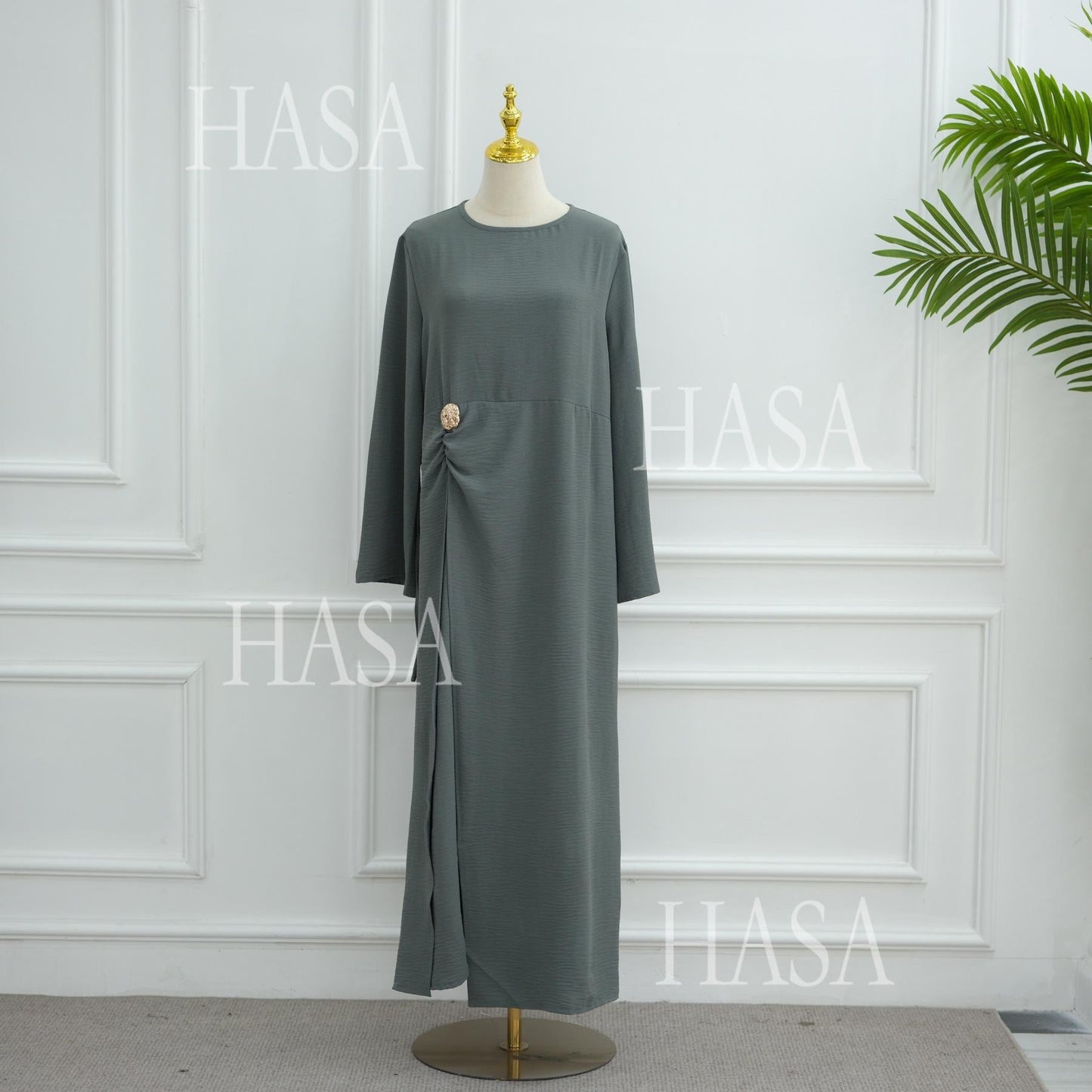 HA6549 Minimalist Abaya with Waist Detail