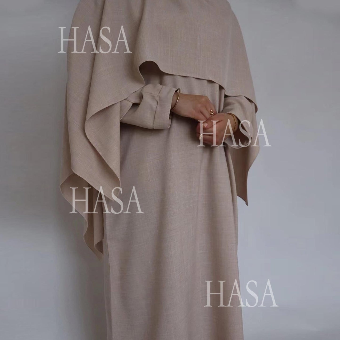HA6577 Women's Solid Color Two-piece Long Skirt with Shawl Abaya