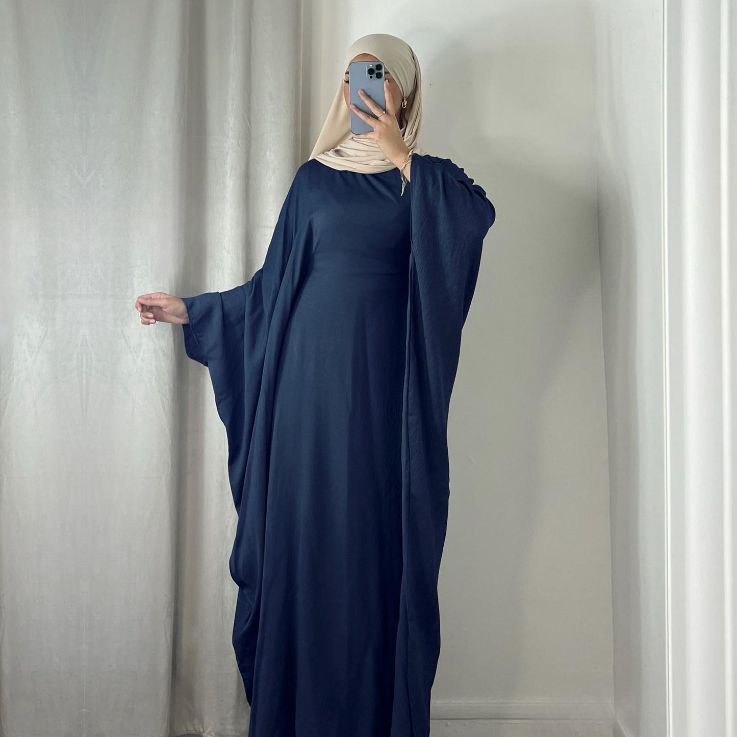 HAYA HAYA0997 Crepe Kaftan with Built-in Belt Waist Bat Sleeves Dress
