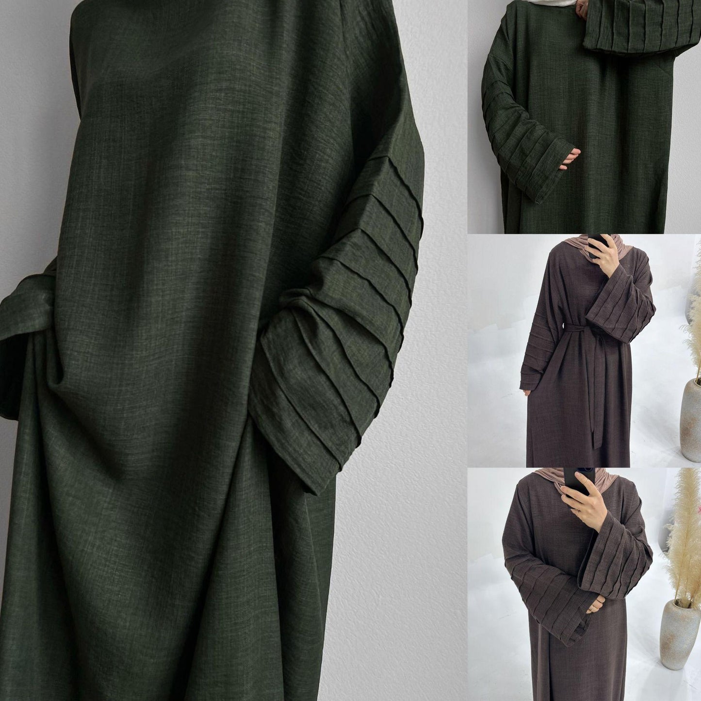 HAYA HA1179 Loose Fit Large Crepe Abaya Dress with Belt