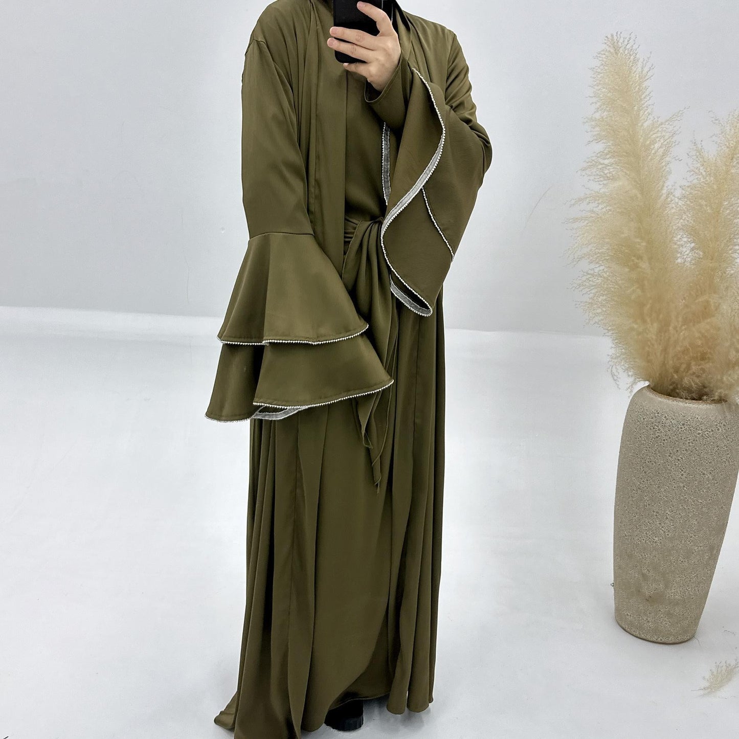HAYA HA1188 3pcs Set Satin Cardigan+Inner Dress+Special Belt