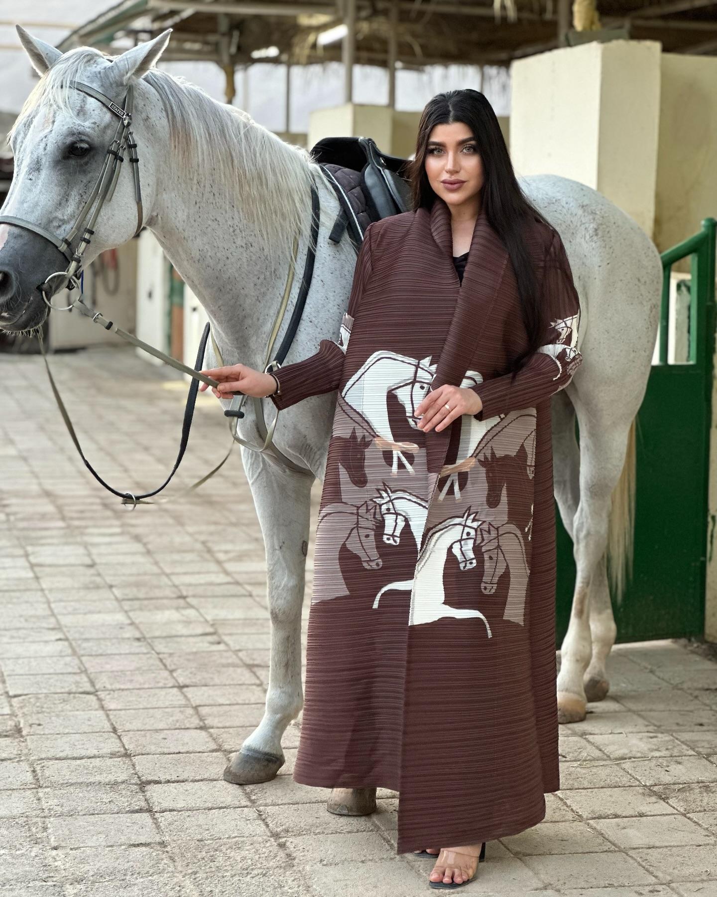 HS6718 Questrian Elegance | Brown Abaya with Horse Motifs