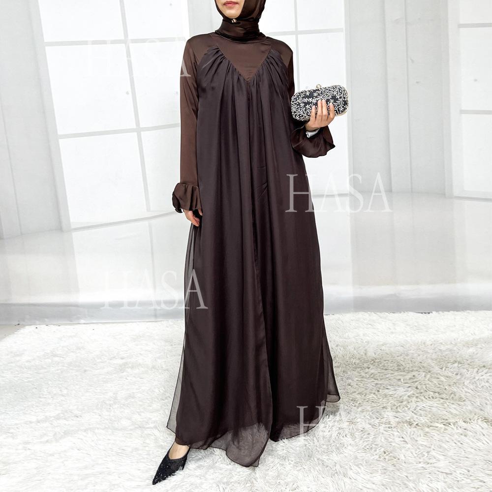 HS5858 Elegant Bright Satin Robe (without Headscarf), Clever Splicing Creates Multi-faceted Charm