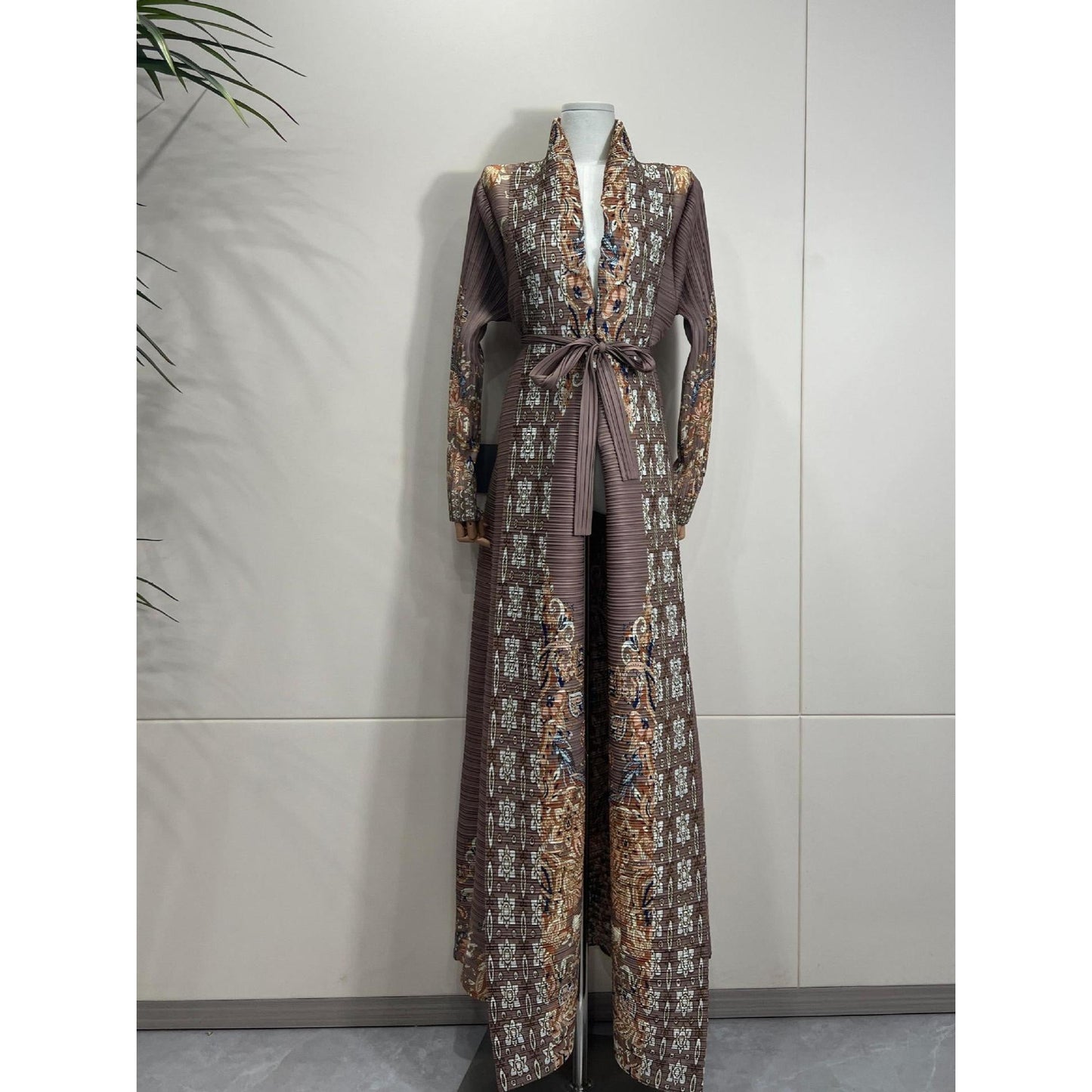 HS6715 Timeless Taupe  Elevated Abaya with Luxurious Patterned Details