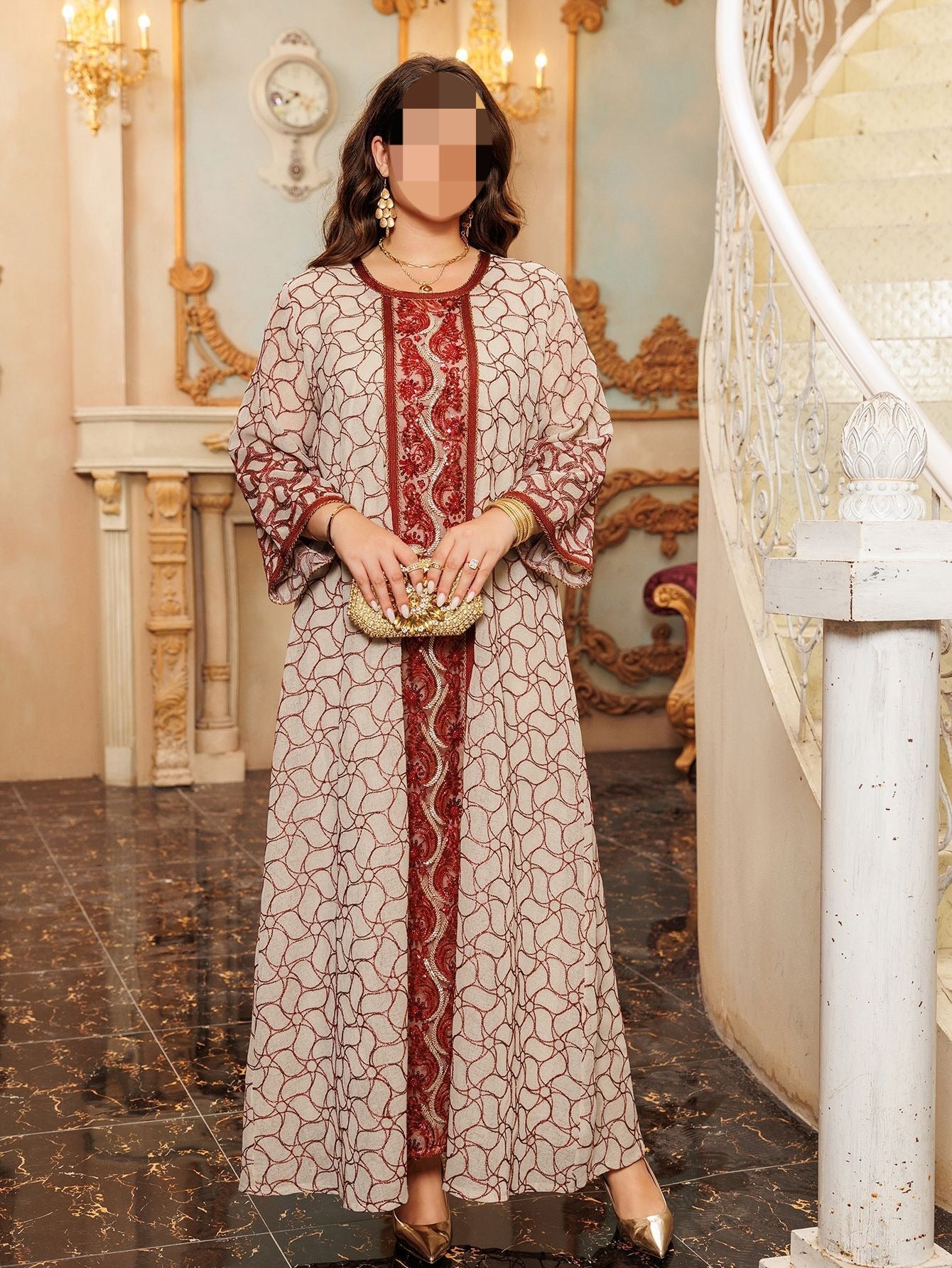 HA6668 A Simple and Elegant Long Dress Adorned with Mesh Embroidery.