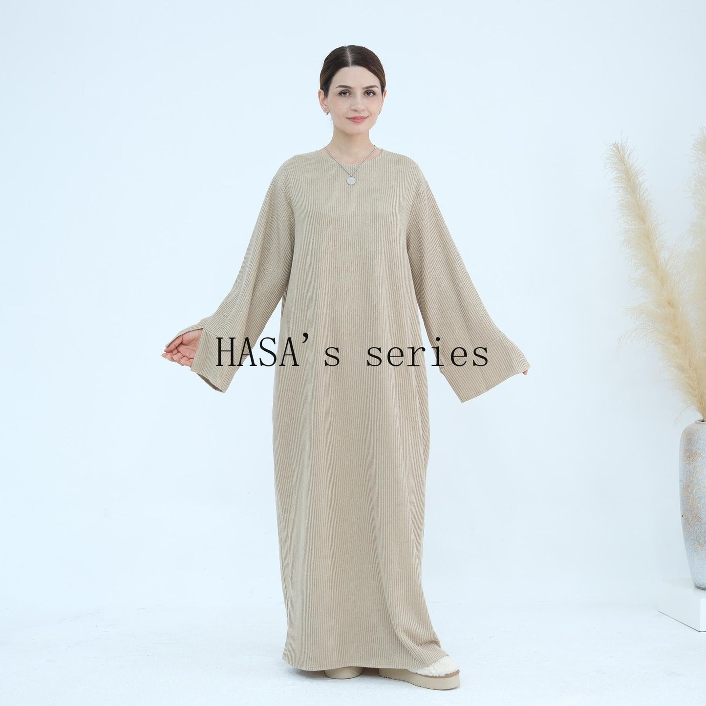 HA5440 Large Sleeve Thick Knitted Sweater Dress - Loose and Elegant Long Dress party  wear red dress thick  thigh 2  part bow  outfits
