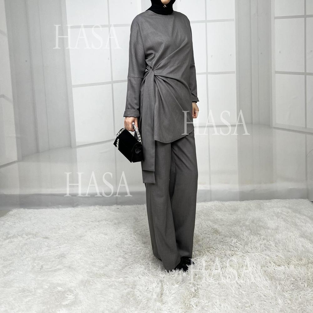 HS5856 High-end Imitation Linen Two-piece Suit (excluding Headscarf), Fashionable and Comfortable New Experience