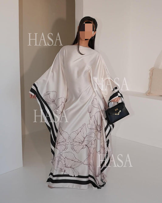 HA6556 Colorblock Print Cardigan Robe Dress