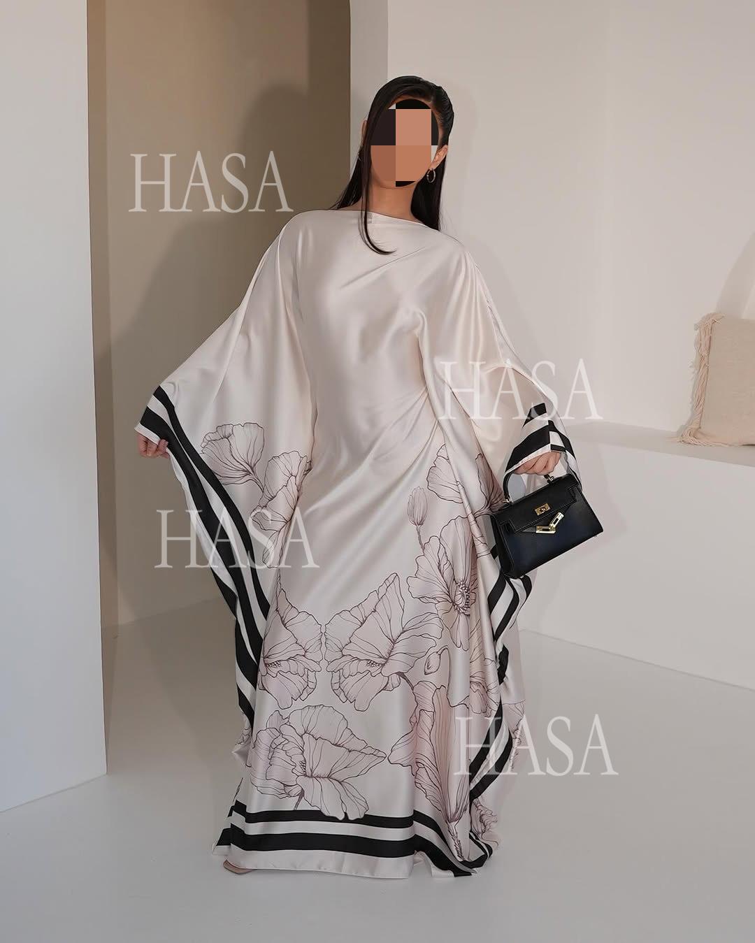 HA6556 Colorblock Print Cardigan Robe Dress
