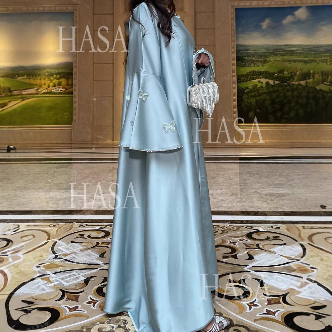 HA6480 Satin Butterfly Embroidered Dress Robe, Cardigan Two-piece Design