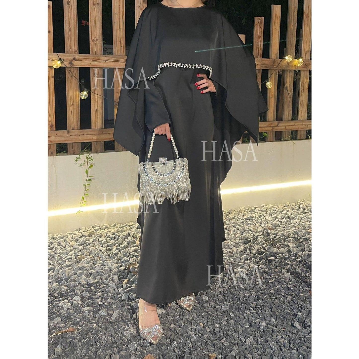 HA6570 Elegant Cape-style Satin Dress Robe for Women