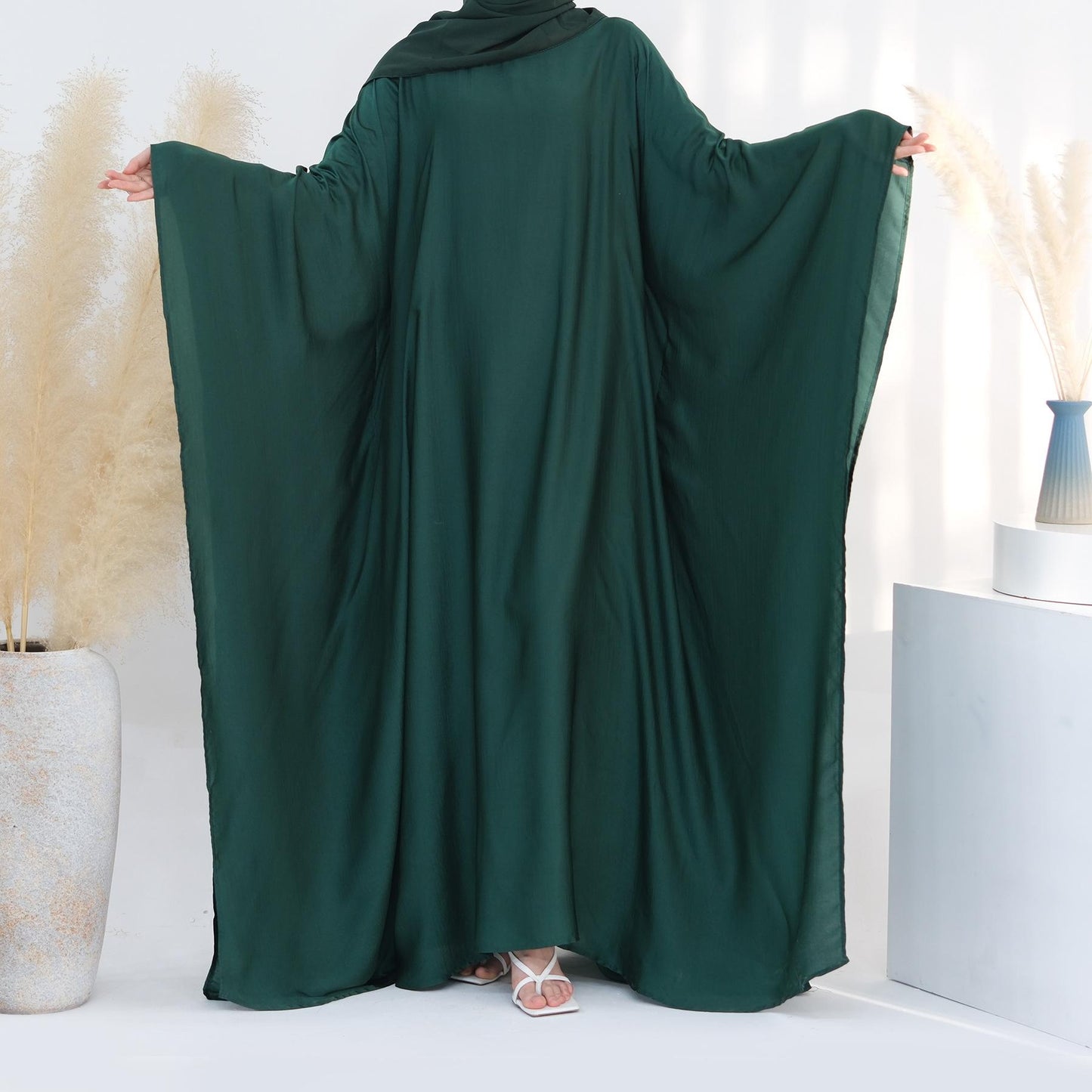 HAYA HA1174 Waist Raging Bat Sleeves Dress Crepe Kaftan