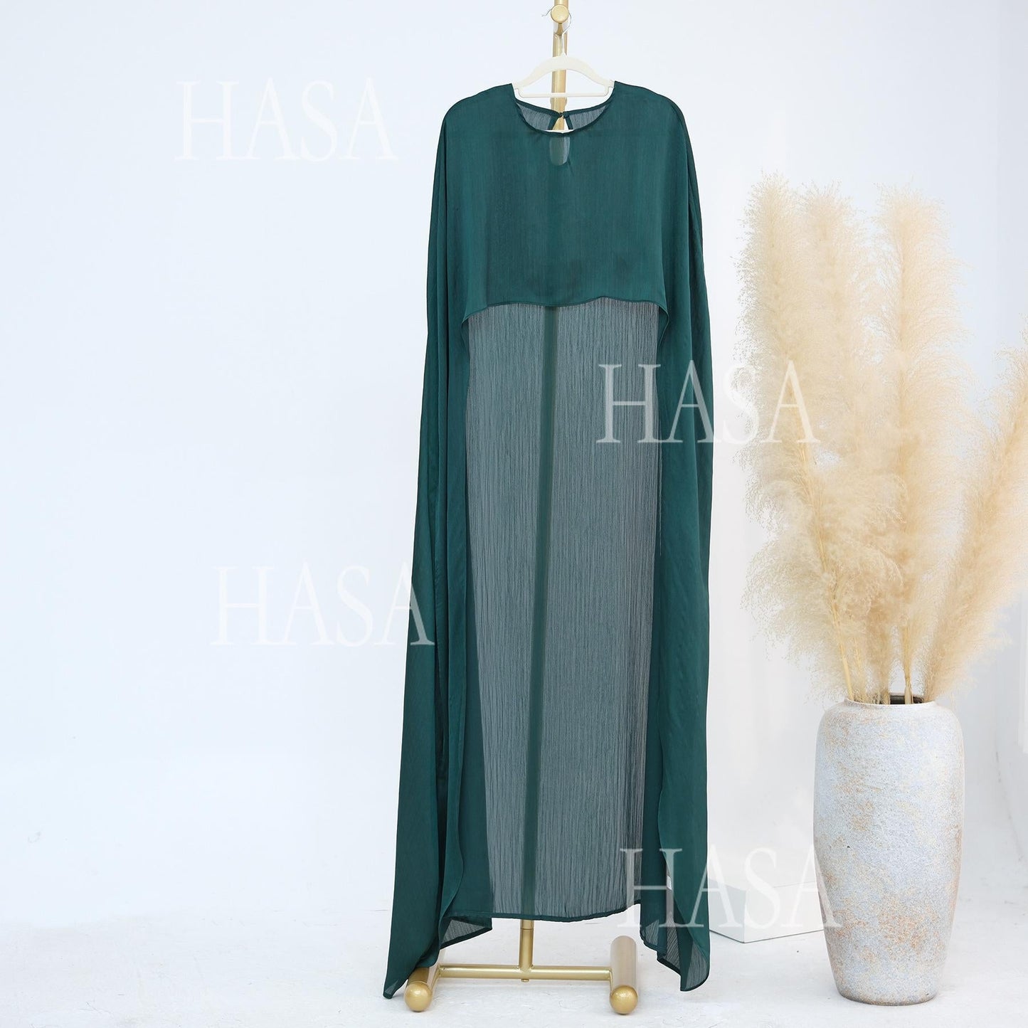 HA5870 Elegant drape two-piece robe dress-Light luxury street style abaya girl