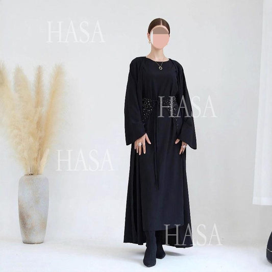 HA6578 Women's Solid Color Three-piece Robe Set (long Skirt + Skirt + Cardigan Jacket)