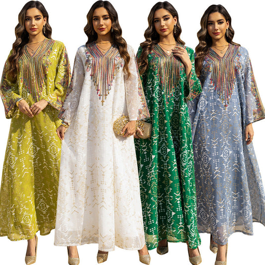 HA6658 Appliqué Patchwork Robe Dress: Lightweight Mesh Combined with Delicate Patterns