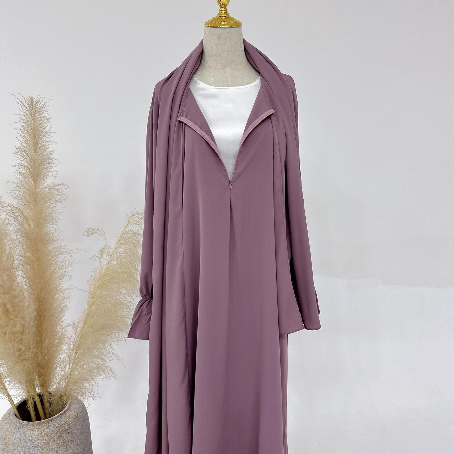 HAYA HA1173 Solid Color Hooded Abaya with Side Pocket