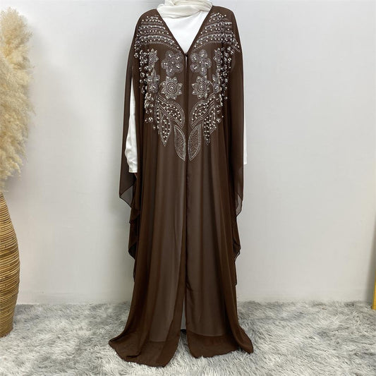 HAYA HAYA1085 Muslim Rhinestone Cardigan Dress