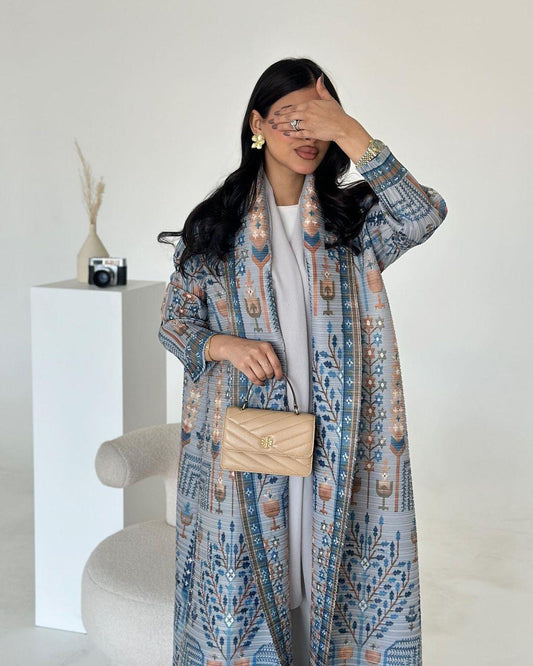 HS5842 Vintage-style Textured Open-front Long Coat