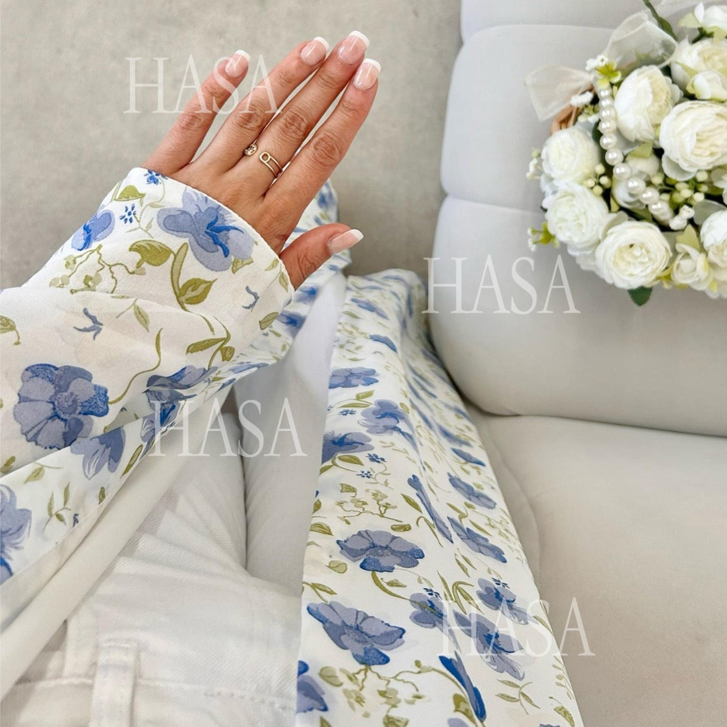 HA6515 Summer Printed Chiffon Jacket and Headscarf Two-Piece Set