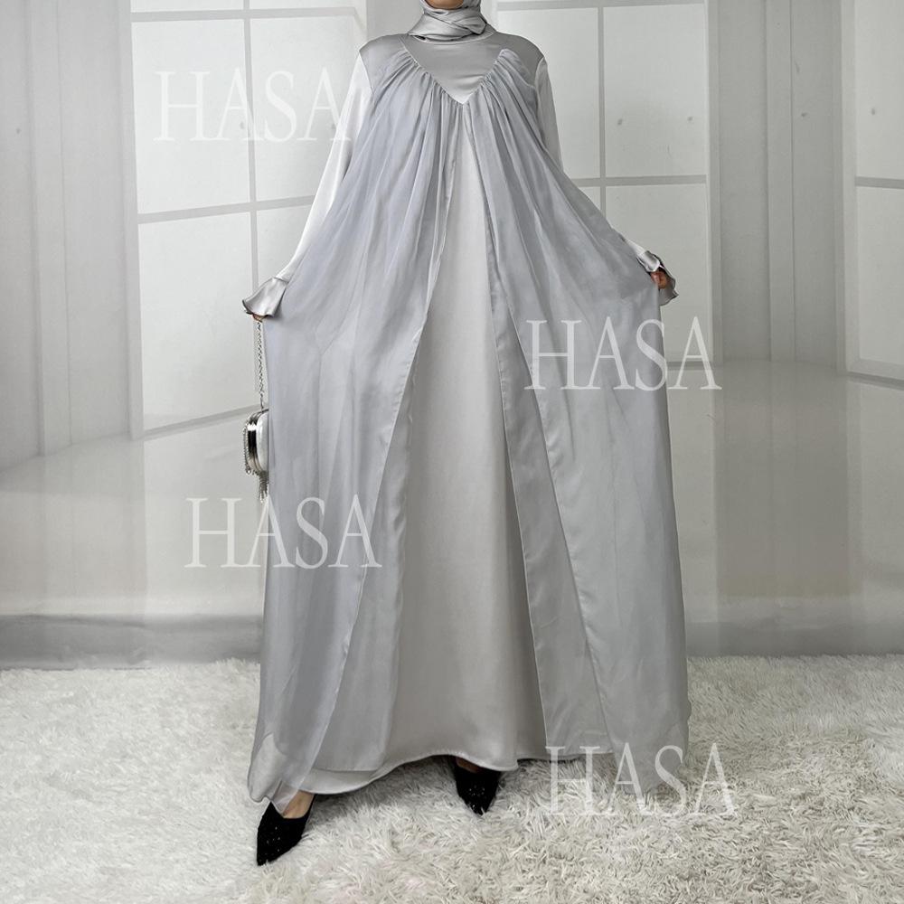 HS5858 Elegant Bright Satin Robe (without Headscarf), Clever Splicing Creates Multi-faceted Charm