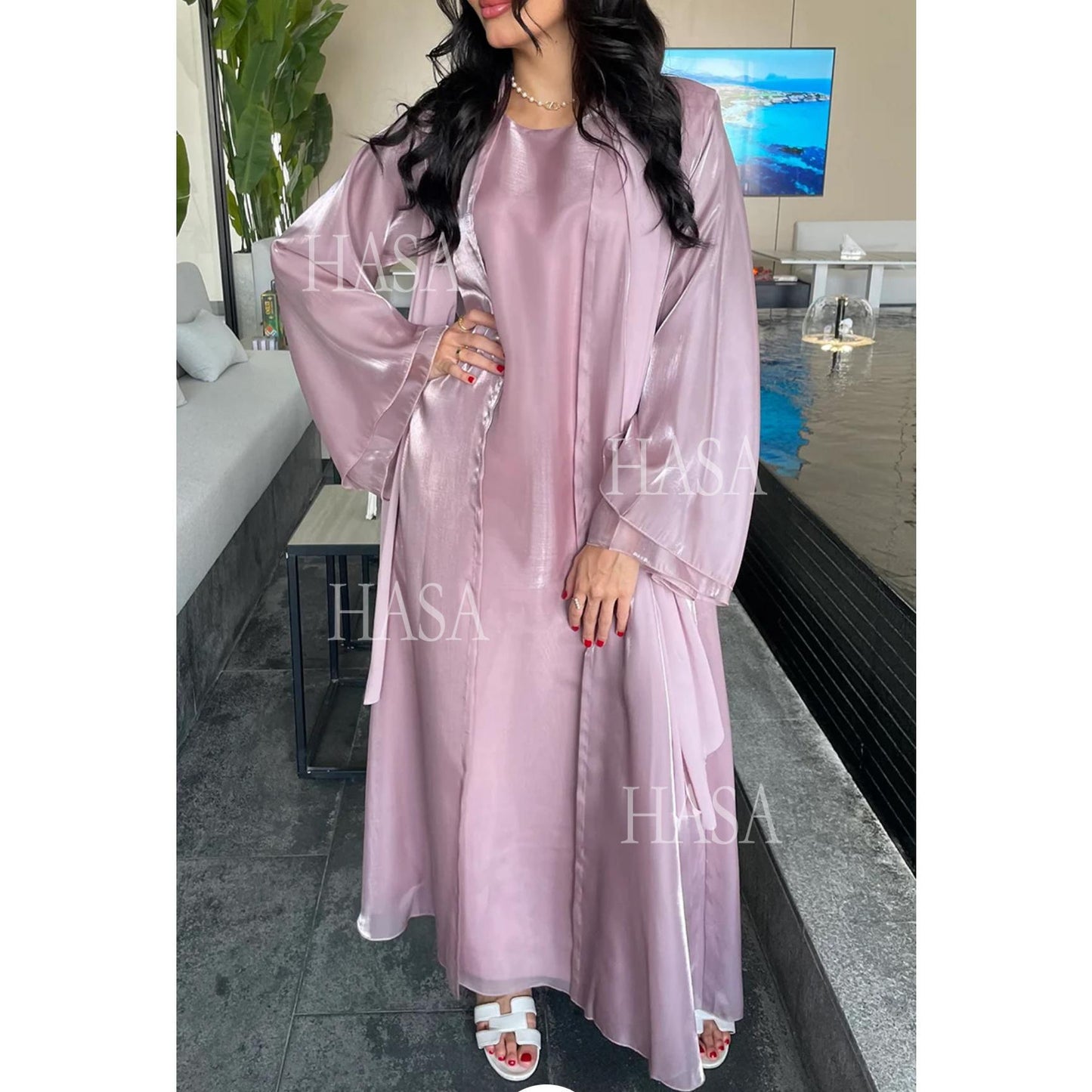 HA6579 Women's Purple Organza Two-Piece Robe (Long Skirt + Jacket)