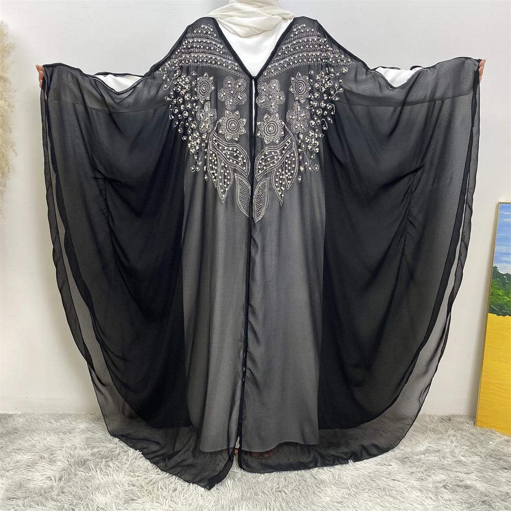 HAYA HAYA1085 Muslim Rhinestone Cardigan Dress