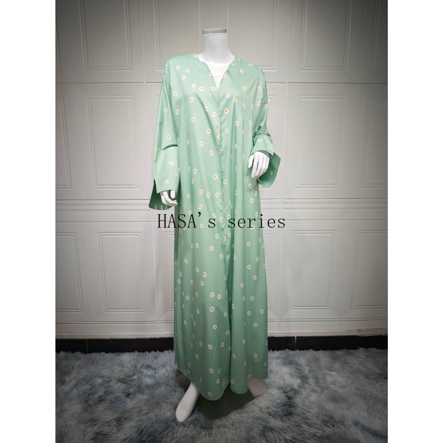 HS5104 Fresh and stylish printed loose-fitting cardigan, a long-sleeved, flowing long coat.
