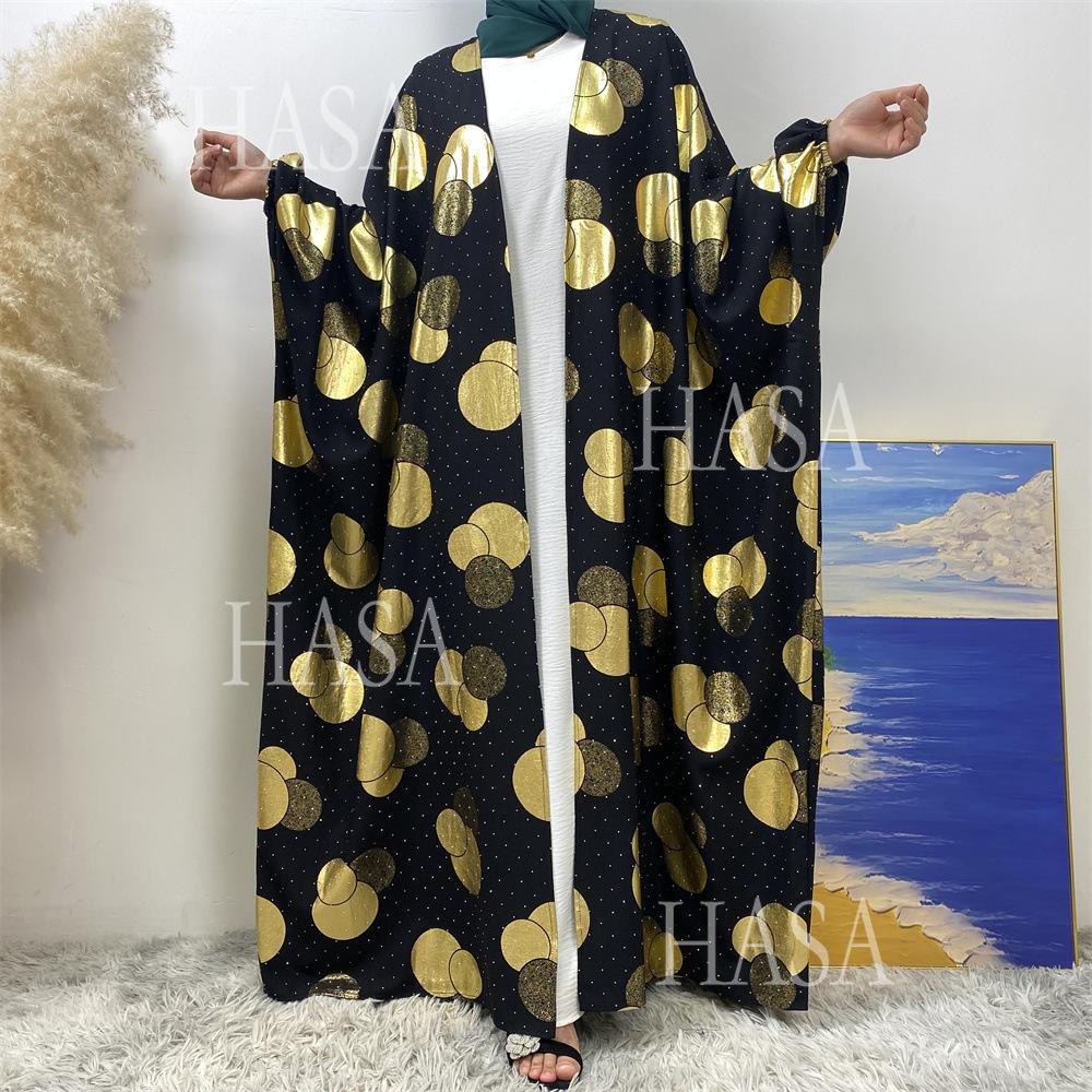 HA6587 Gilded Pattern Cardigan Robe with Bat Sleeves and Loose Flowing Design