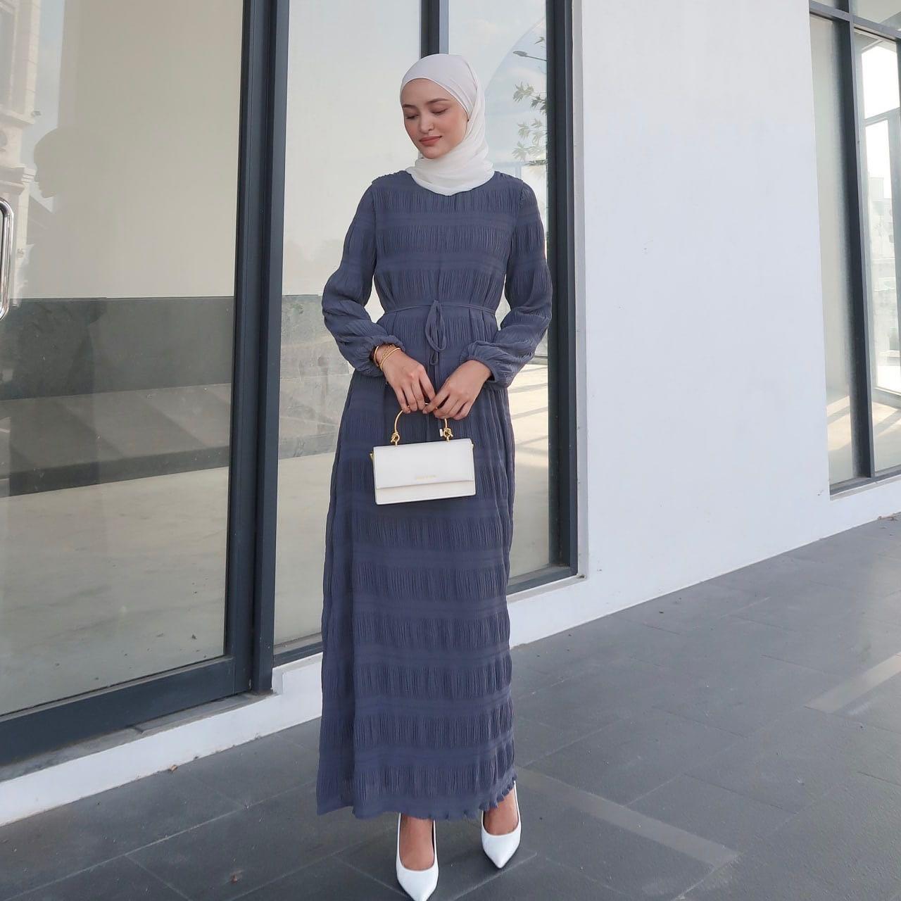 HAYA HAYA1049 Long Chiffon Pleated Dress