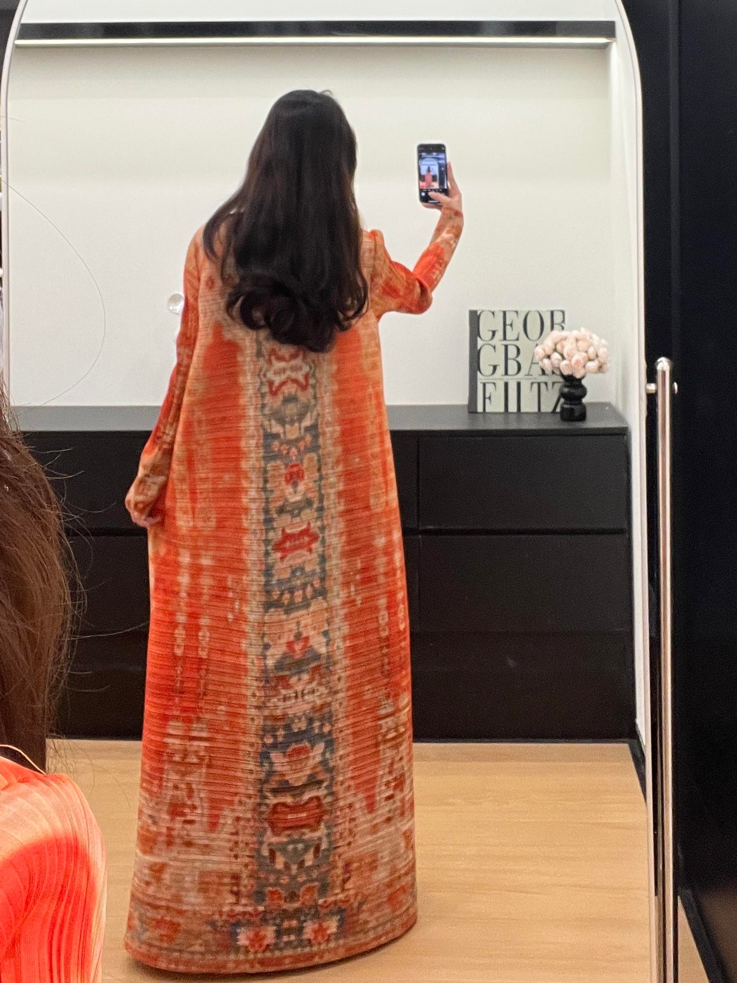 HASASERIES HS6714 Desert Bloom Vibrant Orange Abaya with Floral Prints