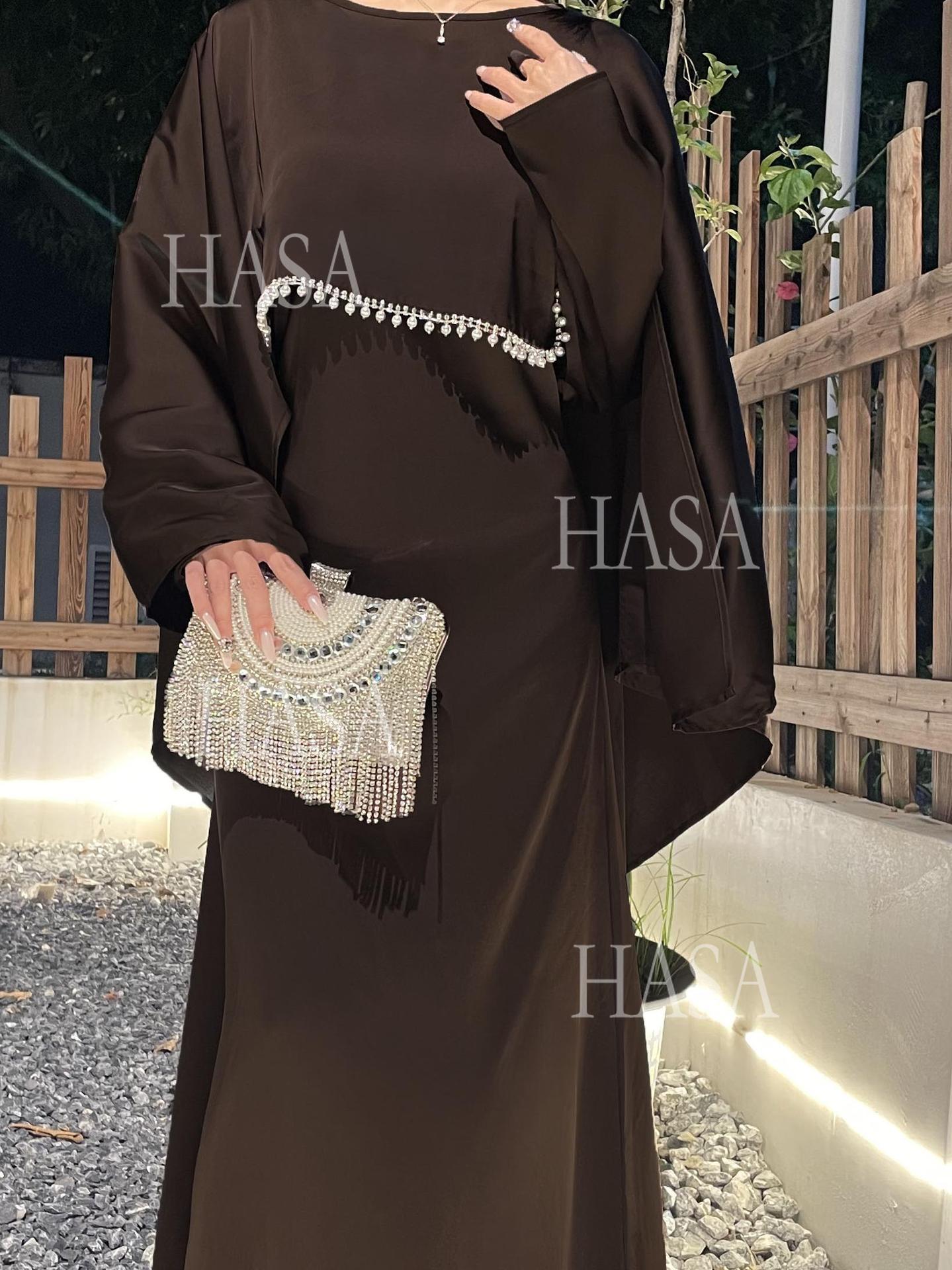 HA6570 Elegant Cape-style Satin Dress Robe for Women