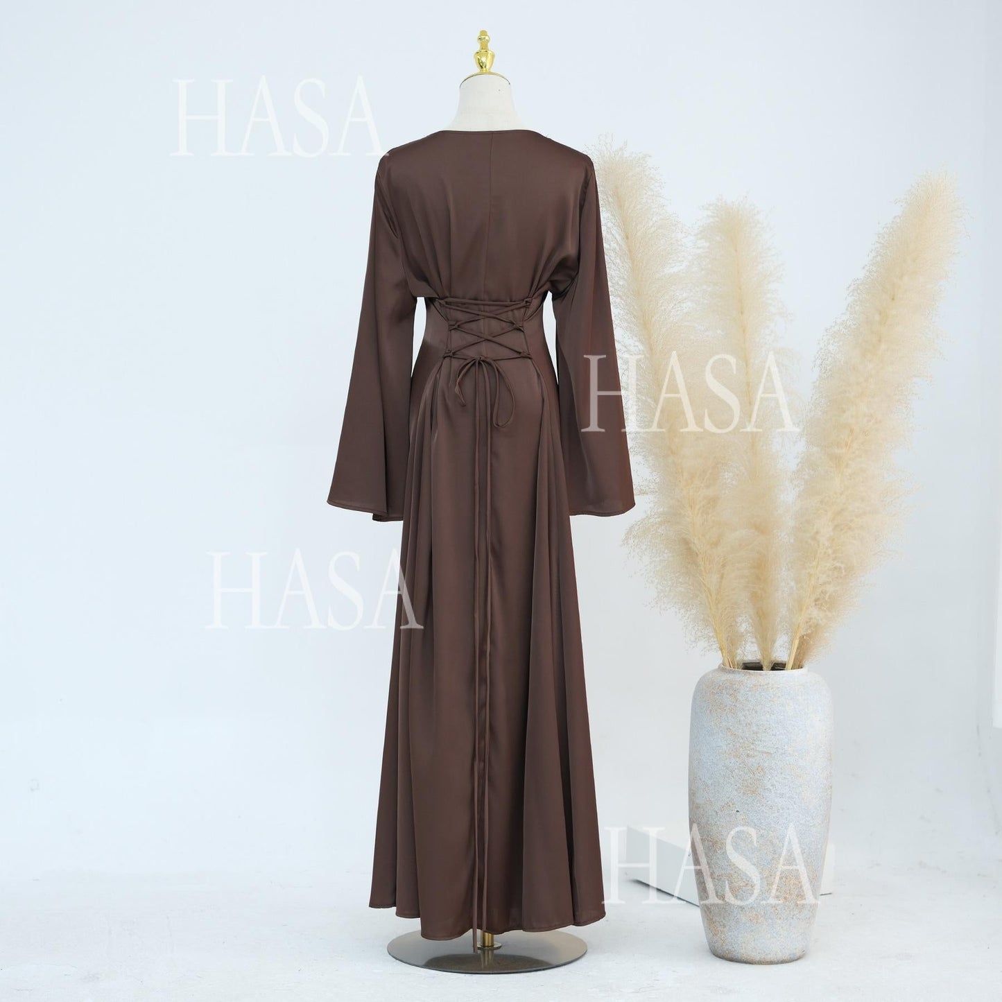 HA5870 Elegant drape two-piece robe dress-Light luxury street style abaya girl