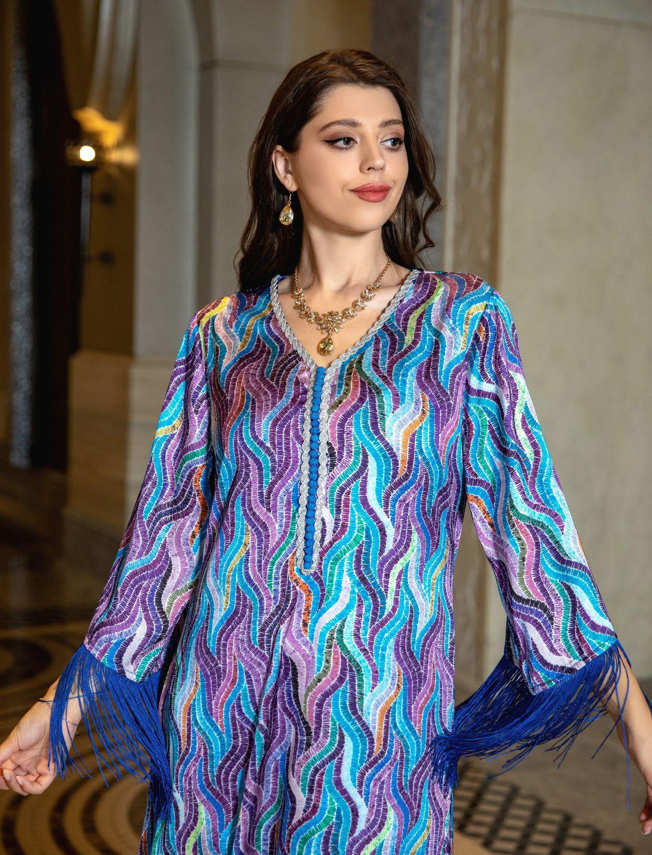 HAYA HAYA0521 Middle East Arab Dubai Muslim Robe Ladies Printed Casual Jalabiya Ethnic Clothing
