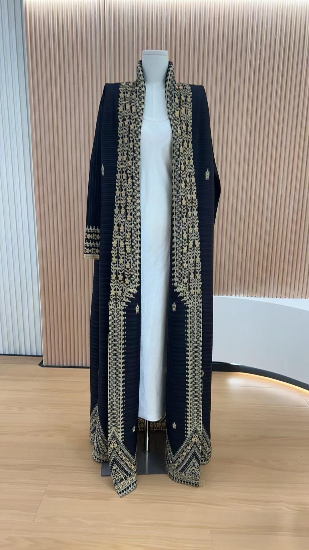 HS6709 Golden Dynasty , Black Abaya with Intricate Gold Embroidery